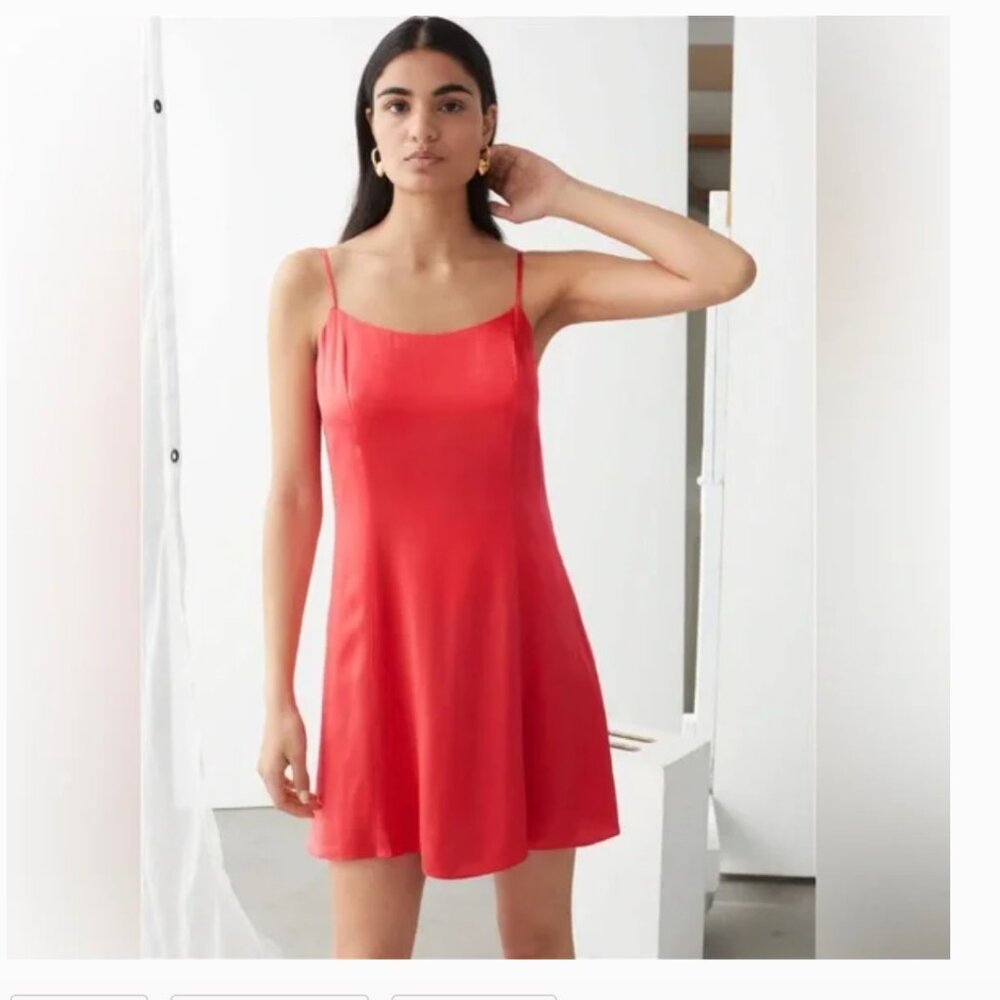 & Other Stories Red Satin Mini Slip Dress NWT Size 4`
